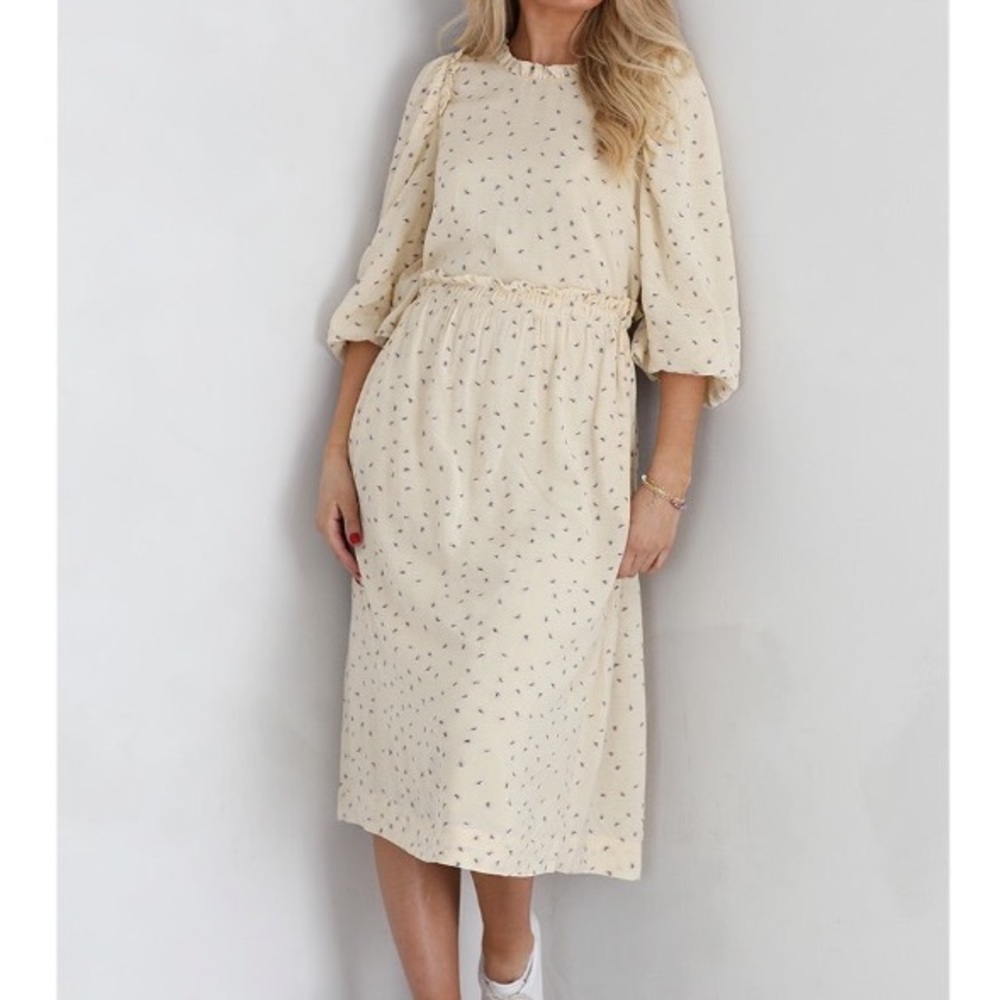 Munthe Cream Pink Floral Embroidered Relaxed Curtis Midi Dress